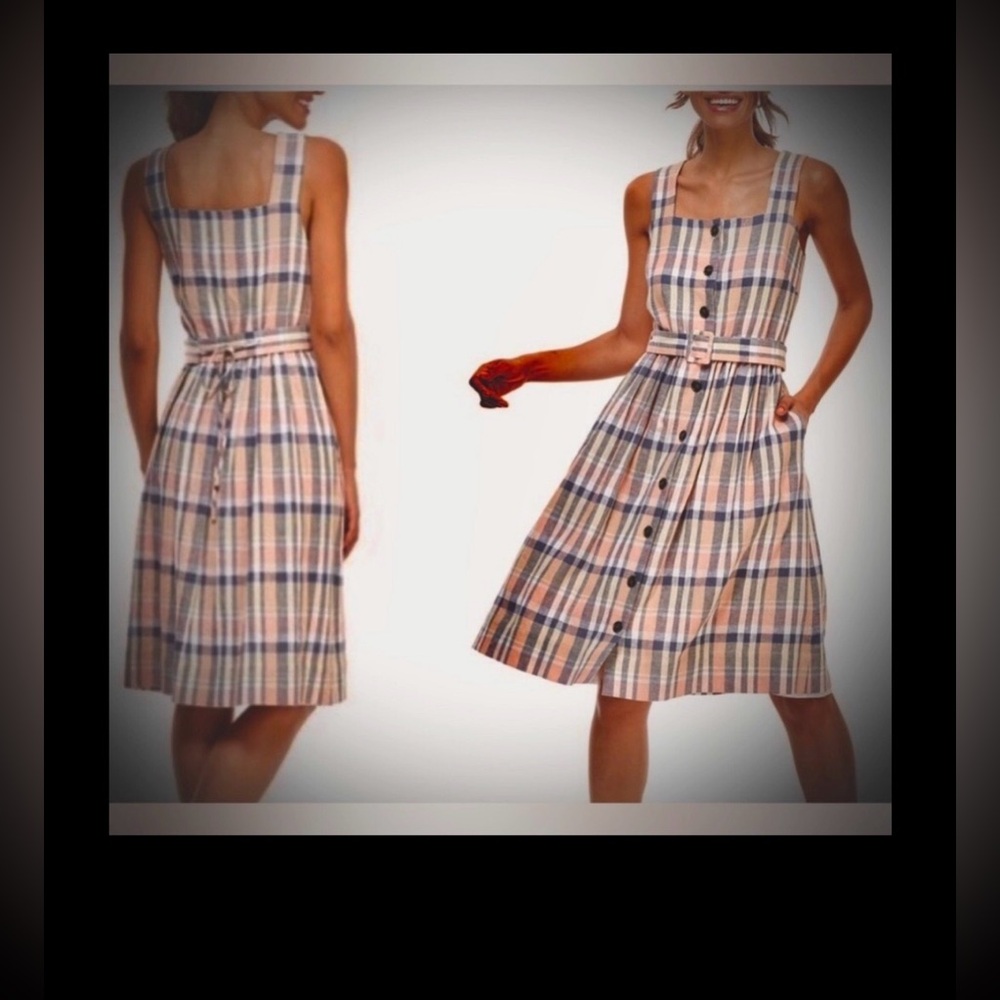 Gal Meets Glam Peyton Linen Dress Plaid Belted in pastel colors size 2